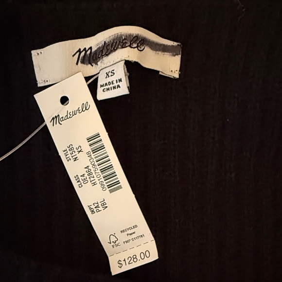 Madewell Black Ribbed Crew Neck Sweater 90%Wool 10% Cashmere - Picture 6 of 14